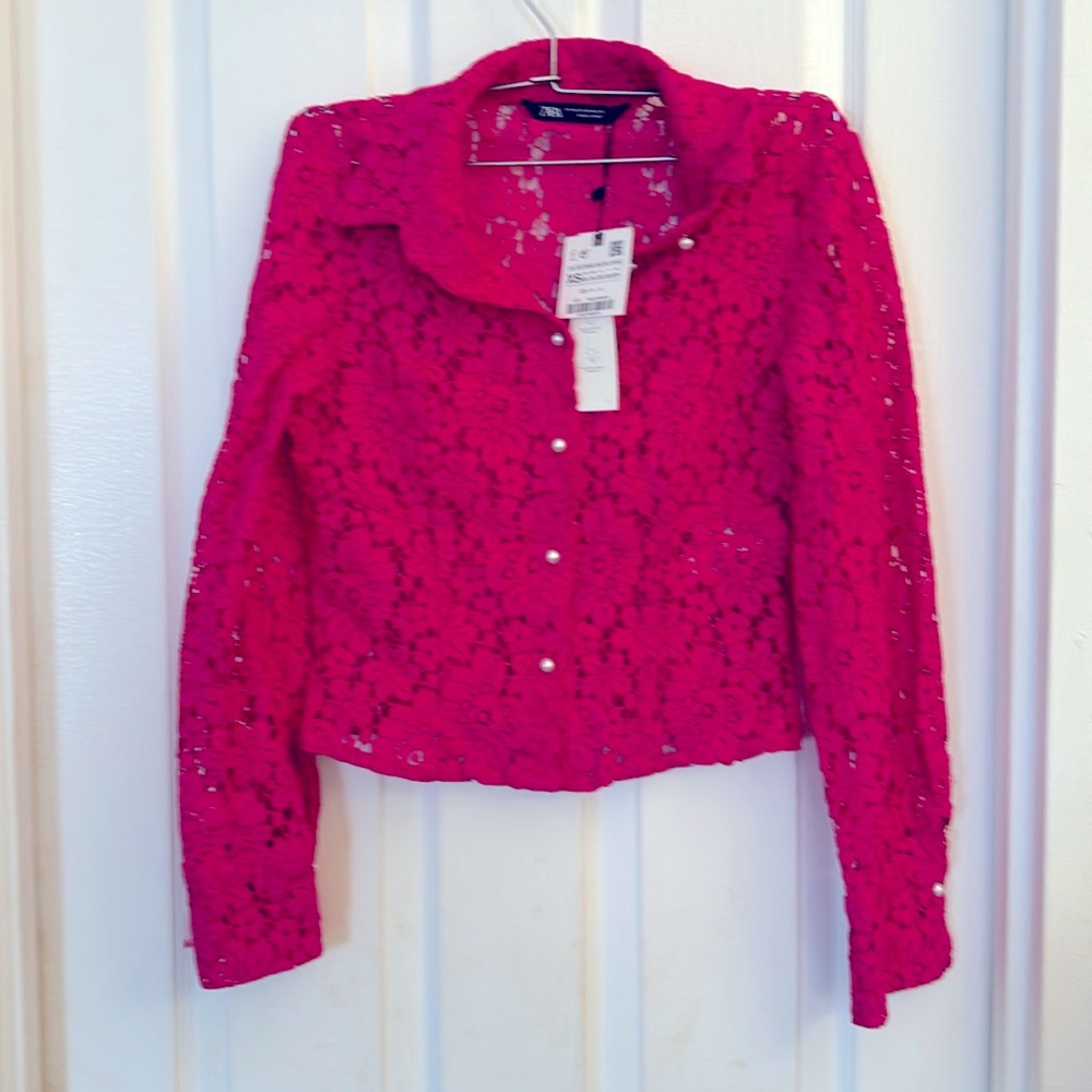 Zara Fitted lace Shirt Fuchsia Size XS